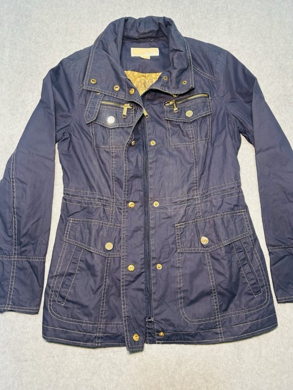 Michael Kors Women Long Sleeve Full Zip Windbreaker Jacket Navy Gold Size XS - Picture 5 of 11